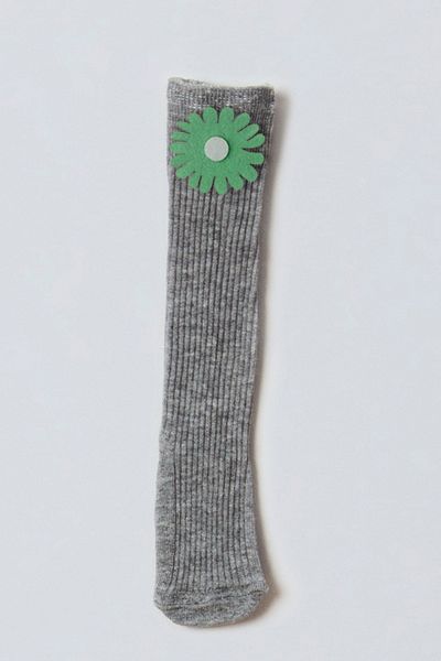 ADABEBEK Green and White Floral Felted Baby Knee Socks