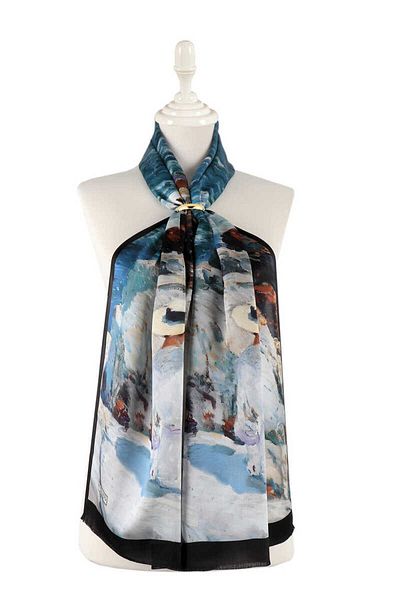 Bursa İpek Patterned Gray Silk Scarf - Women's, with Hat