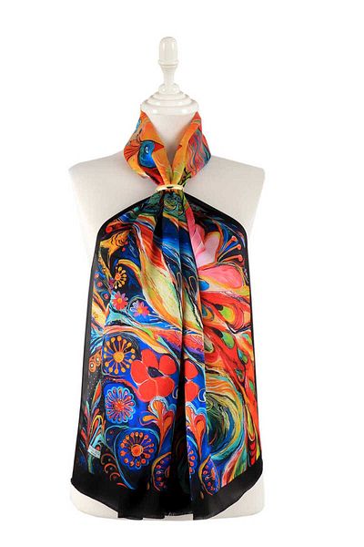 Bursa İpek Peacock Patterned Red Silk Scarf