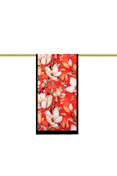 Bursa İpek Silk Scarf - Red Daffodil Pattern
