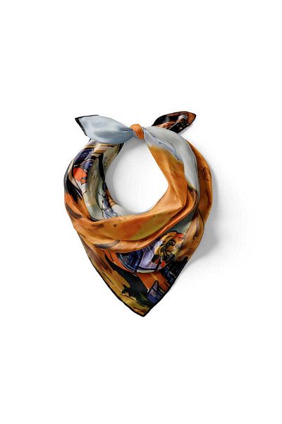 Bursa İpek Silk Handkerchief - Orange Fall Pattern