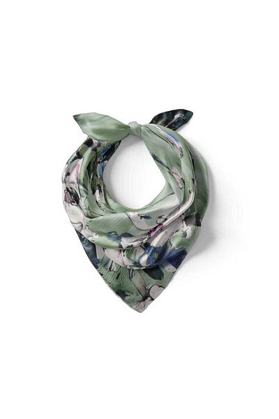 Bursa İpek Mint Anemone Pattern Silk Handkerchief