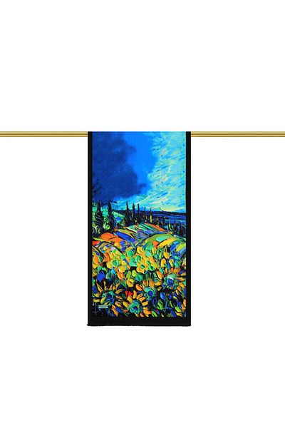 Bursa İpek Blue Floral Patterned Silk Scarf