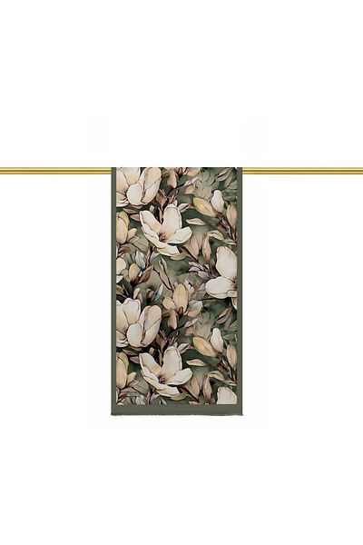 Bursa İpek Silk Scarf - Khaki Daffodil Patterned