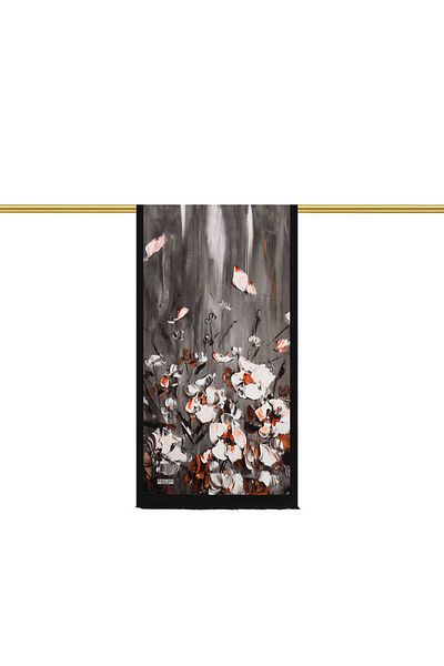 Bursa İpek Black Anemone Pattern Silk Scarf