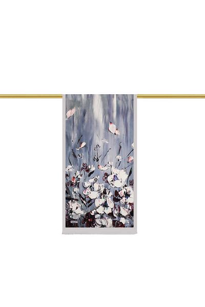 Bursa İpek Anemone Patterned Gray Silk Scarf