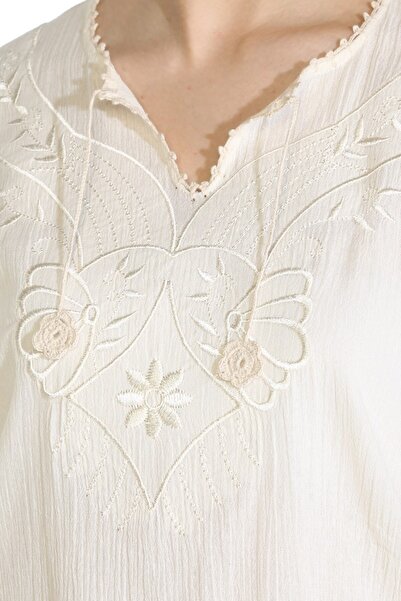 Eliş Şile Bezi Kısa Kol Şile Bezi Naz Yazlık Bluz Krem Krm