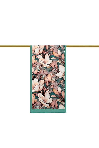Bursa İpek Green Silk Scarf - Daffodil Pattern