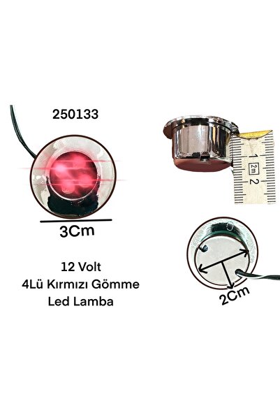 gcstore 12 Volt 4'lü Set Gömme Dekor Lamba Kırmızı 4 Ledli Yapıştırma  İç Dış...
