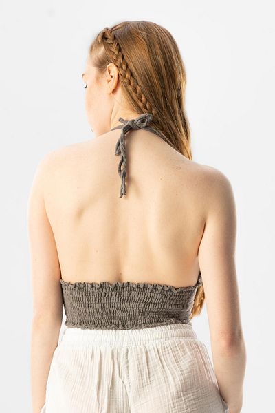 Eliş Şile Bezi Summer Muslin Bustier with Genuine Tie Detail Gray Gray
