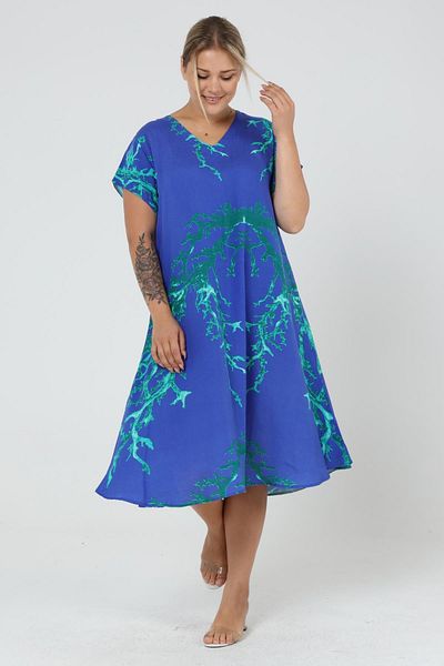 LİKAPA Likapa Summer Plus Size Viscose κοντομάνικο φόρεμα με λαιμόκοψη 2688