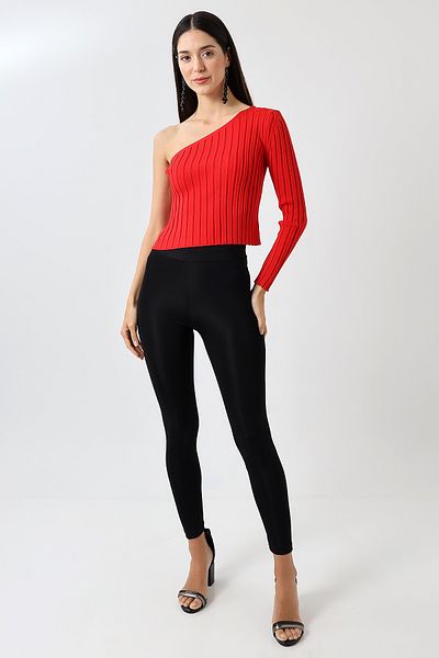 Devinka Women's One Shoulder Knitwear Blouse Red