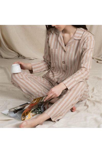 Ecocotton Дамски пижамен комплект Ala, 100% органичен памук, лен, цвят Terra