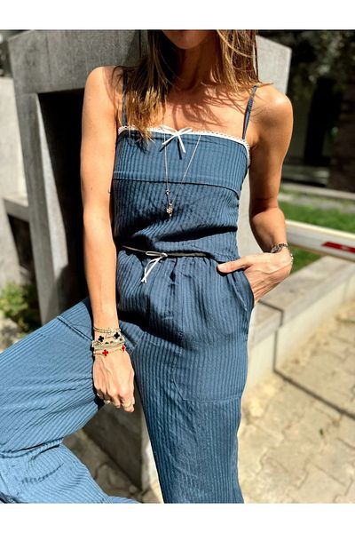 Le Savu SHILSEE DARK BLUE TENNIS FABRIC STRIPES SET