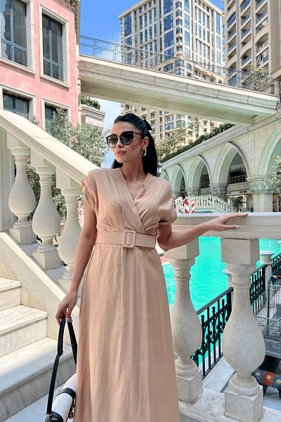 giyimmasalı Rochie Midi cu Guler Dublu din Tesatura Modal - CREAM