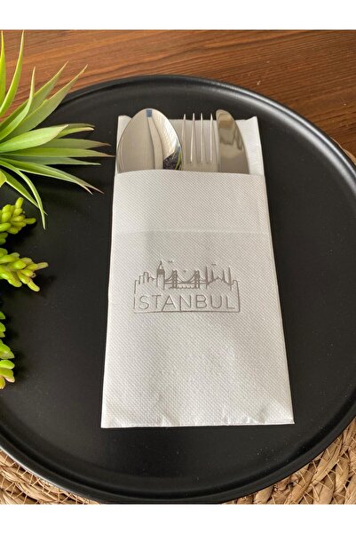 kidspartim منديل اسطنبول أبيض مذهّب باللون الفضي مع جيوب 12 قطعة