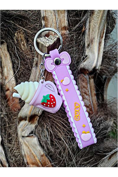 TÜKKAN ACCESSORİES PINK MİLKSHAKE STRAWBERRY DETAIL KEYCHAIN BAG AND WALLET DECORATION-KEYCHAIN67