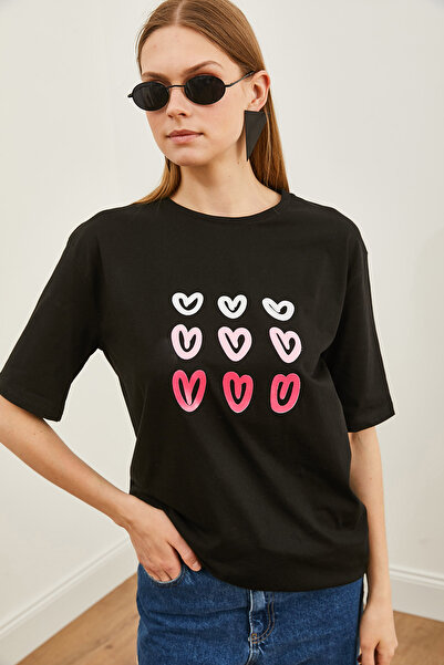 Olalook Dámské pletené tričko s černým srdcem TSH-19000811