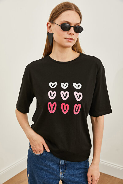 Olalook Dámské pletené tričko s černým srdcem TSH-19000811