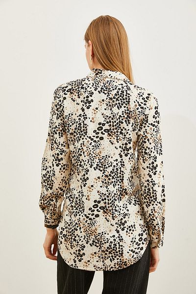 Olalook Women's Beige Black Patterned Woven Viscose Shirt GML-19001204