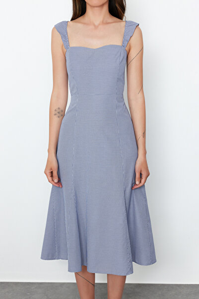 Trendyol Collection Rochie albastră țesută midi cu detaliu în linie A TWOSS24EL00843