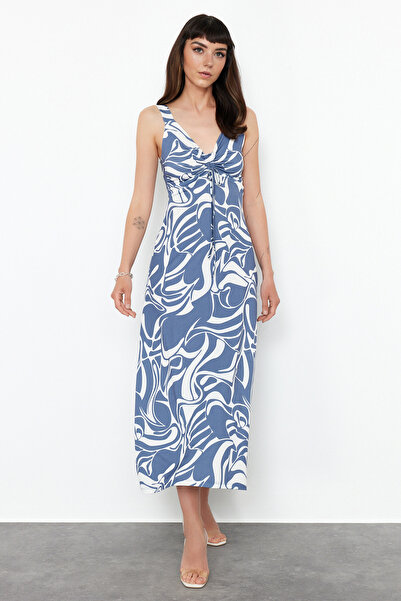 Trendyol Collection Rochie maxi tricotată flexibilă, fără mâneci, cu detalii Indigo TWOSS24EL00788