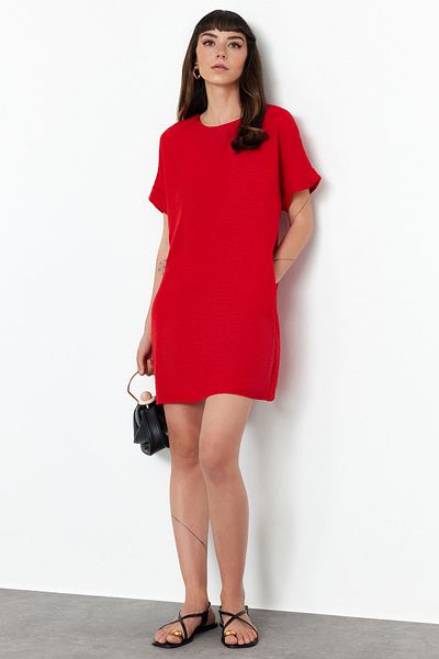 Trendyol Collection Piros, egyenes szabású mini szőtt ruha TWOSS24EL00765