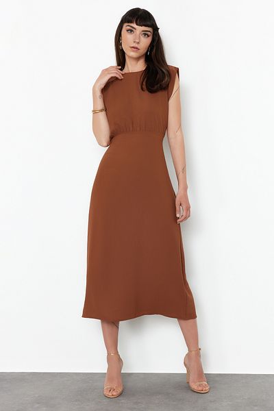 Trendyol Collection Καφέ Μίντι Υφαντό Φόρεμα σε γραμμή Α TWOSS24EL00601