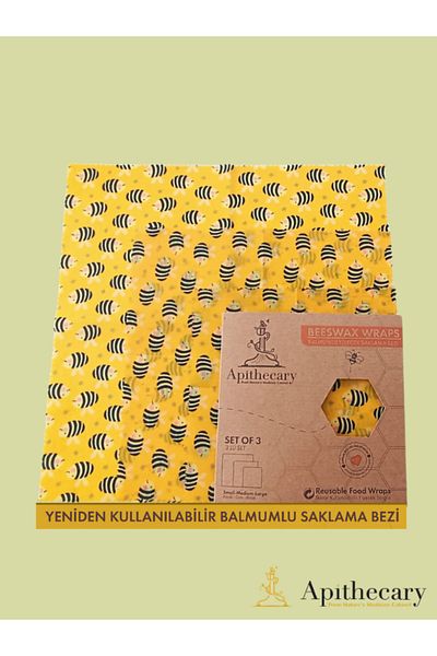 Apithecary Shopexxtra Bee Patterned Waxed Multi-Purpose Food Storage Cloth (Large-Medium-Small) Set of 3