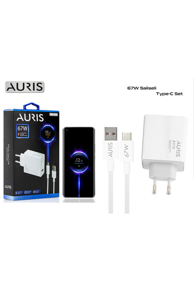 güvenlisepet Auris 67 Watt Hızlı Şarj Aleti Type C Kablo + USB Şarj Başlığı Yüksek Hızlı Şarj Göstergesi Çıkaran