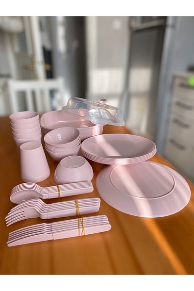 HOLLYHOME 38 Pieces 6-Person Plastic Picnic Set with Lockable Bag Round Plate Hh