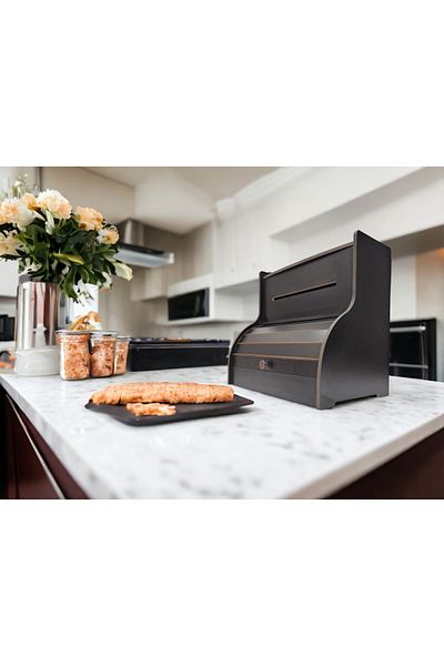 woodluck Wooden Towel Napkin Holder, with Storage Eyes, Top Shelf Slider Cover Bread Holder Black