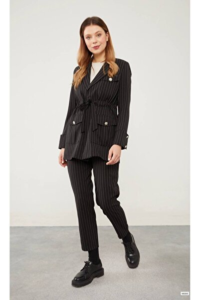 Levidor Vanessa Belden Bağlamalı Çizgili Pantolonlu Takım