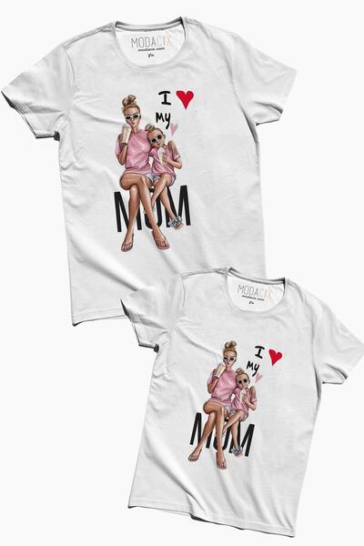 modacix منتج واحد - متوفر بمقاسات الأم والطفلتي شيرت Cix Mom Girl - أنا أحب أمي
