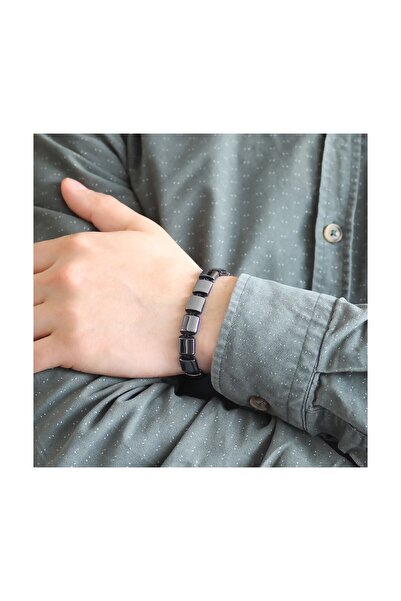 Tesbihane Hematite Natural Stone Macrame Knitted Bracelet - 104000398