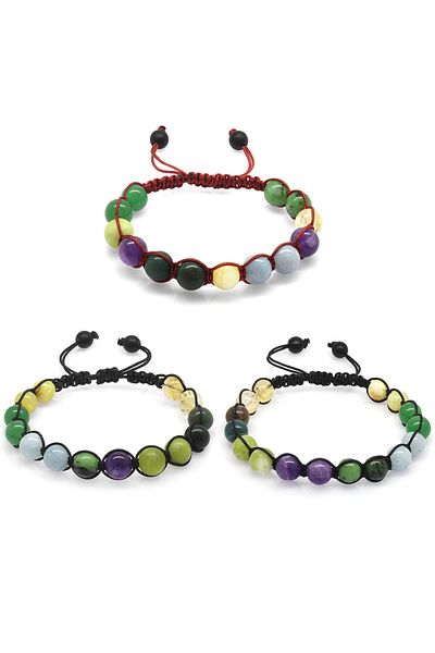 Tesbihane Macrame Braided Globe Cut Multiple Natural Stone Combination Women-men-teenage Healing Bracelet (Set of 3)