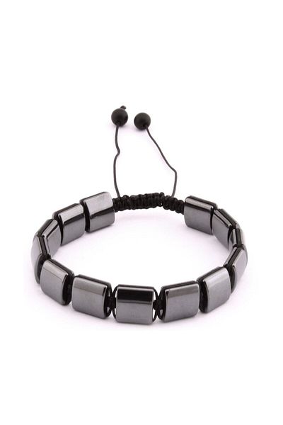 Tesbihane Hematite Natural Stone Macrame Knitted Bracelet - 104000398