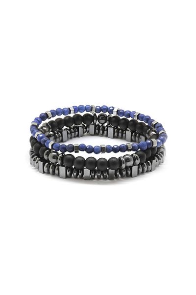 Tesbihane Globe Cut Black Onyx-Lapis-Hematite Combination Natural Stone Bracelet104000542