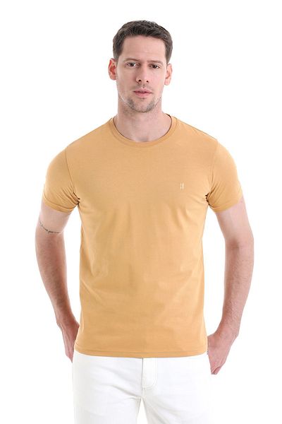 Hatemoğlu Μπλουζάκι με κανονική εφαρμογή Mustard Crew Neck 100% βαμβάκι