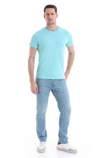 Hatemoğlu Tricou albastru cu decolteu 100% bumbac, cu croiala normală