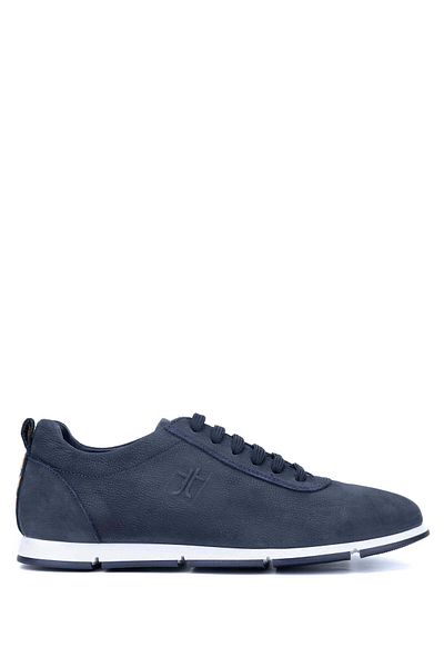 Tamer Tanca Navy Blue Genuine Leather Nubuck Men's Casual Shoes