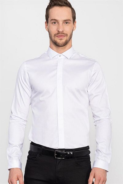 Tudors Super Slim Fit Μακρυμάνικο Extra Lycra Ανδρικό λευκό πουκάμισο