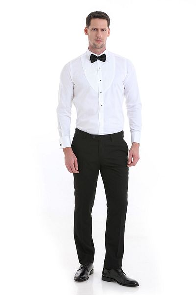 Hatemoğlu Comfort Fit White Slim Collar Cuffed Long Sleeve Satin Shirt