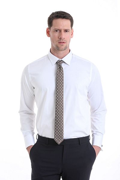 Hatemoğlu Comfort Fit Λευκό Λεπτό Πέτο Μακρυμάνικο Σατέν Πουκάμισο με Μανσέτες