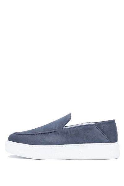 Tamer Tanca Navy Blue Nubuck Genuine Leather Men's Loafer