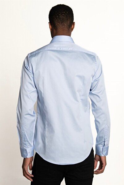Tudors Slim Fit Uzun Kollu Koton Saten Premium Seri Erkek Mavi Gömlek