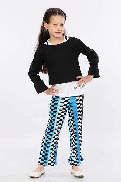 MORNIO Set 3 piese pentru fete, hanorac cu mâneci cu volane, tricou și pantaloni cu picioare largi MRN2425