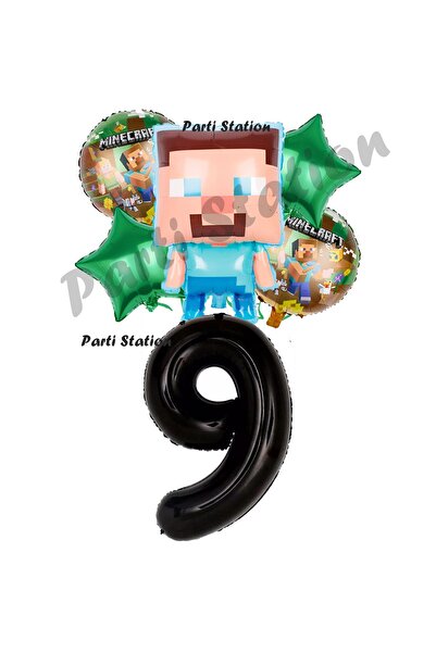 Parti Station Minecraft Balon 9 Yaş Doğum Günü Set Minecraft Konsept Yıldız B...