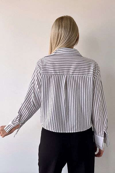ubmbutik Cămașă de damă - Manșete și buzunare garnisite - Cămașă cu dungi oversize țesute
