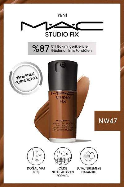M.A.C Matte Foundation Lasting up to 24 Hours - Studio Fix Fluid Spf15 - Color: Nw47 - 30ml